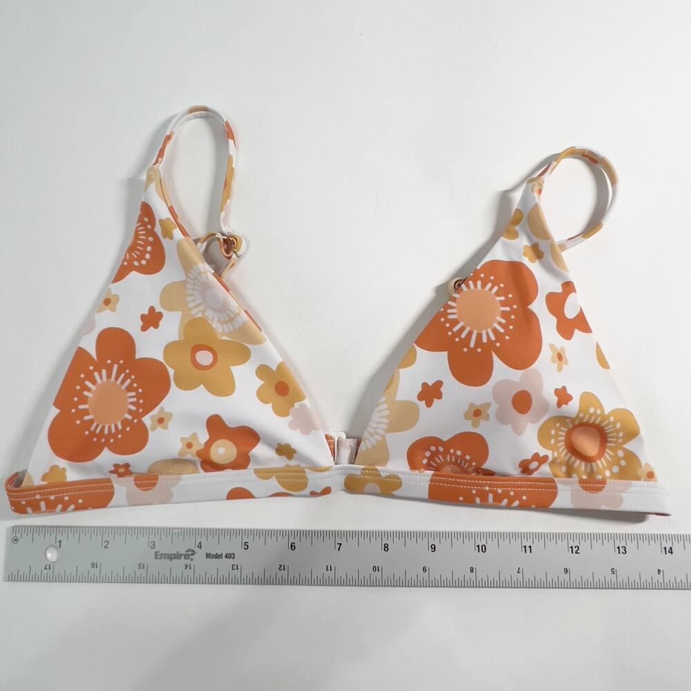 Aurelle L McCall Bikini Set Orange Retro Floral Print Two Piece Bold Bright - Picture 3 of 11